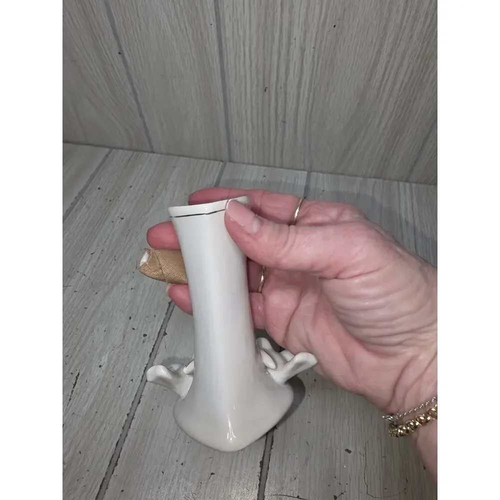 Vintage Doves & Rose Small Heart Bud Vase Miniature Cottagecore Coquette